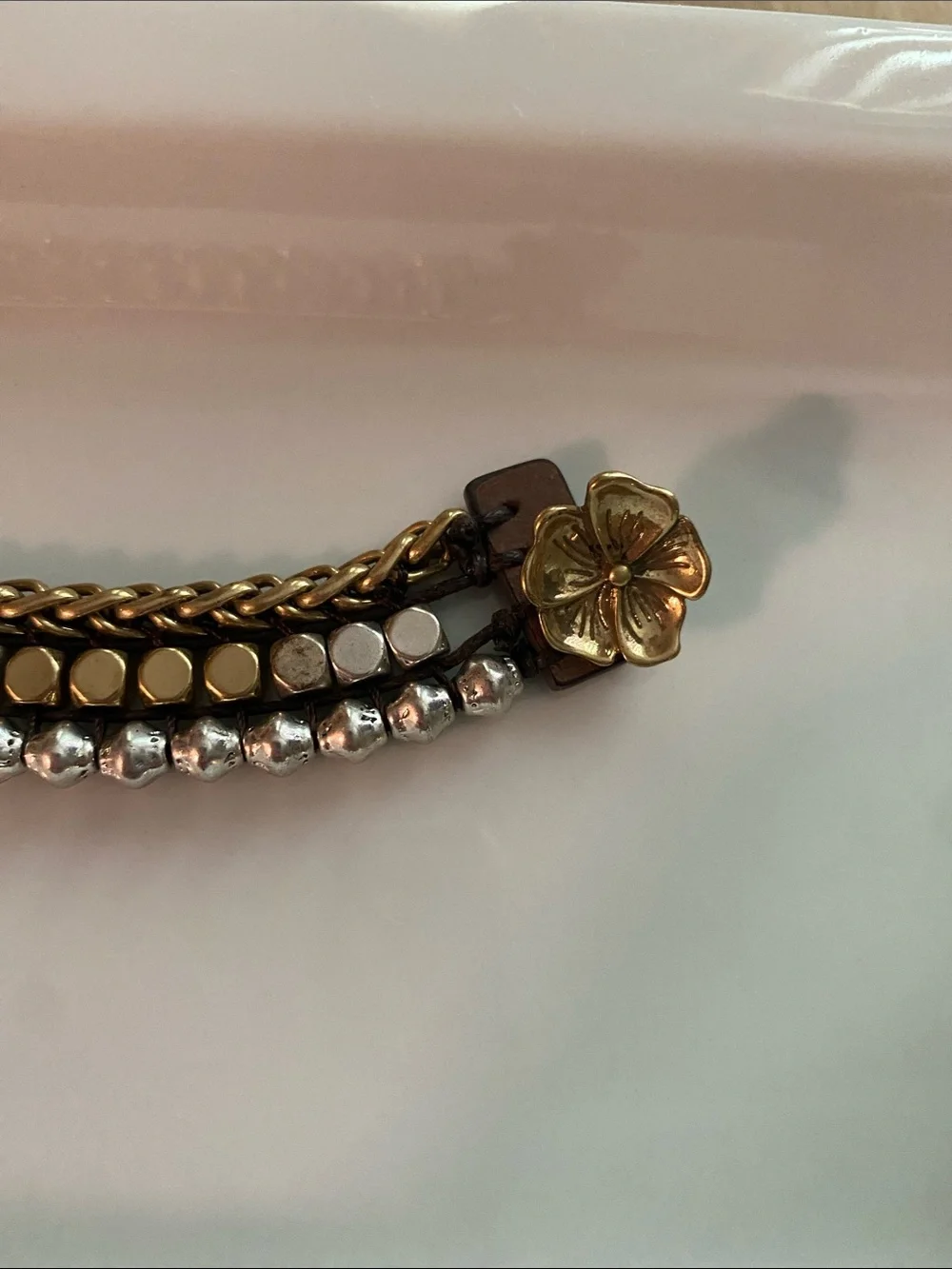 Lucky Brand Gold, Silver & White Braided Multi-Row Bracelet